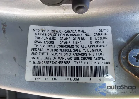 2013 Honda Civic Lx из США, поврежденный, VIN 2HGFB2F5XDH577088